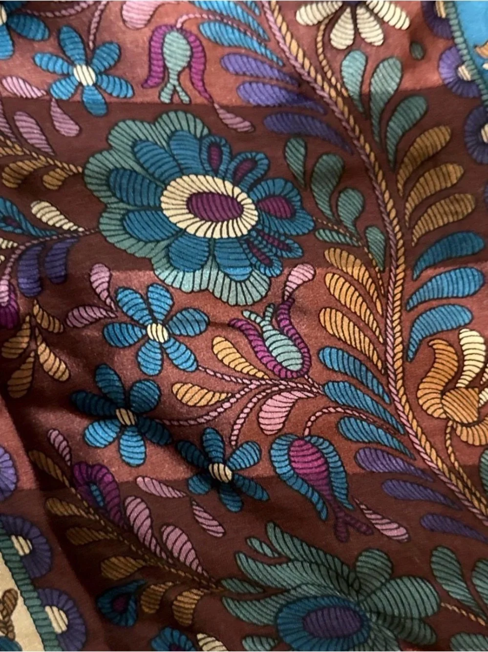 Balenciaga Brown Floral Scarf with paisley accents